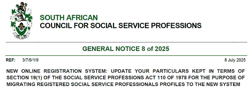 SA COUNCIL FOR SOCIAL SERVICE PROFESSIONS