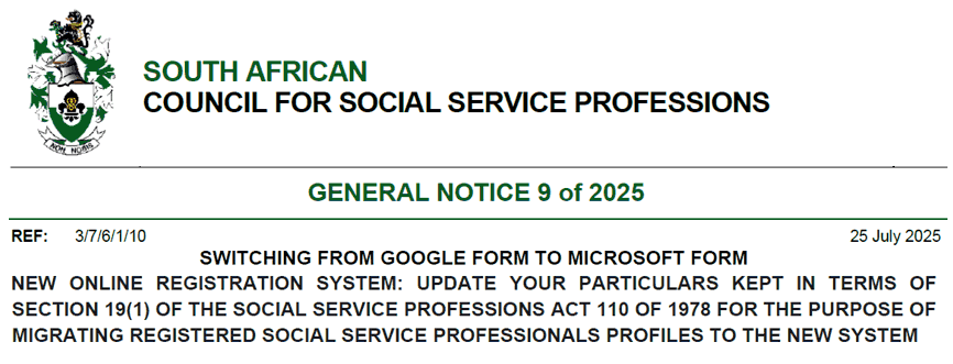 SA COUNCIL FOR SOCIAL SERVICE PROFESSIONS